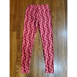 LuLaRoe Womens Heart Print Leggings Pink Red One Size OS Valentines Day Festive